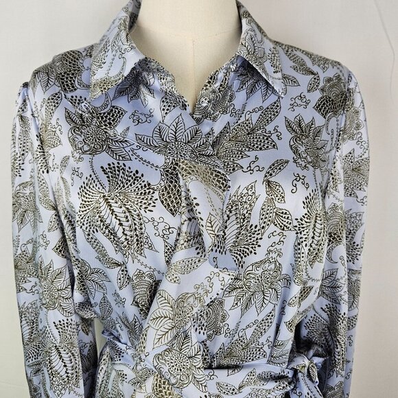 Cinq A Sept Charley Long Sleeve Botanical Dress Ruffle Detail Size 10 Blue - Picture 7 of 14